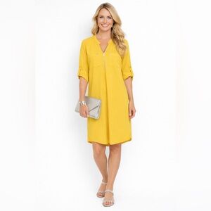 New York & Company Yellow Zip-Front Shift Dress